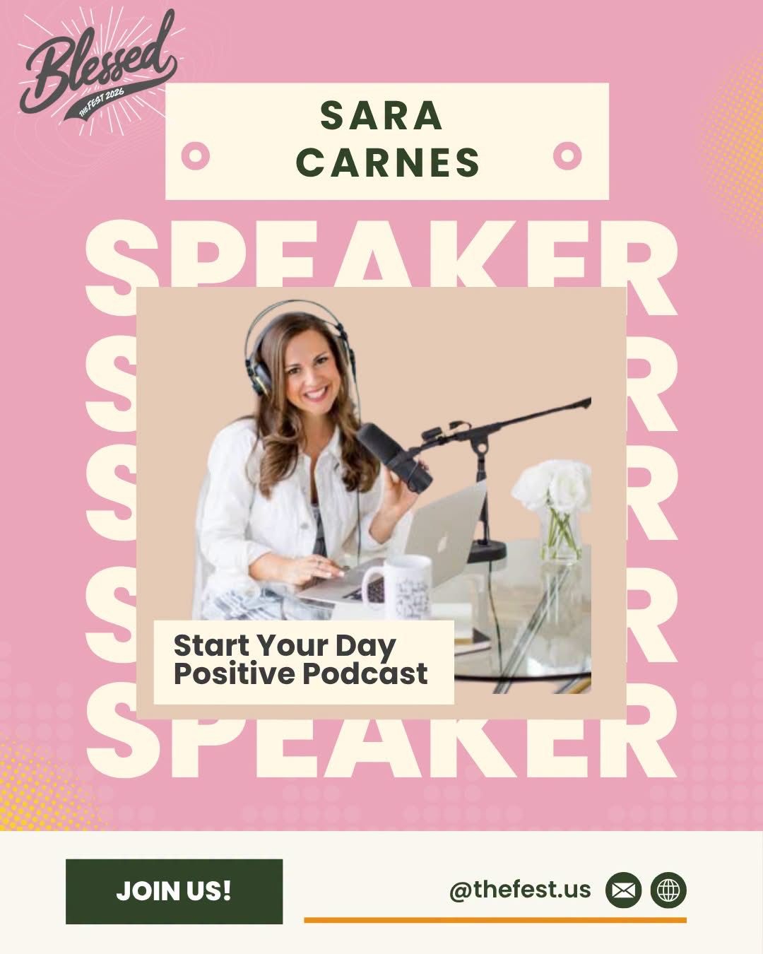 Sara Carnes speaker announcement for The FEST Women's Blessed Collective